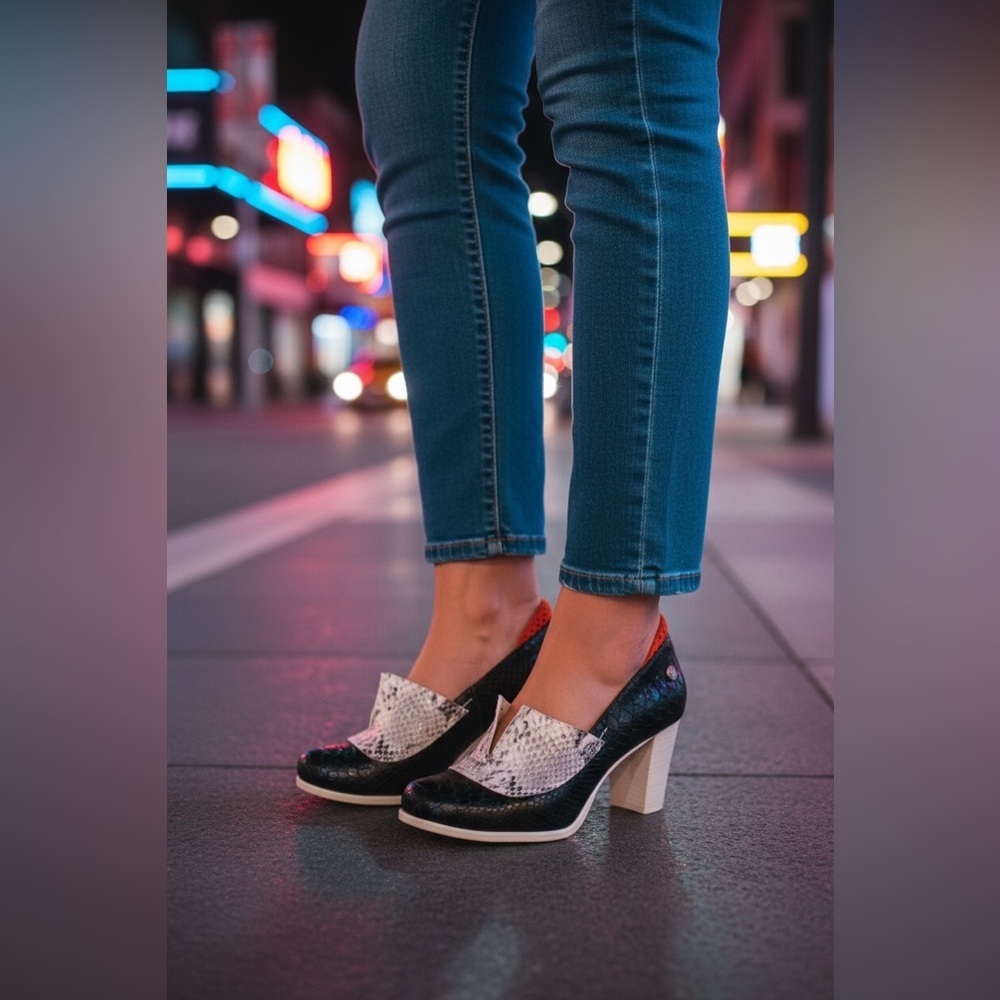 Grottoesque Black and White Snakeskin Slip-On Shoes